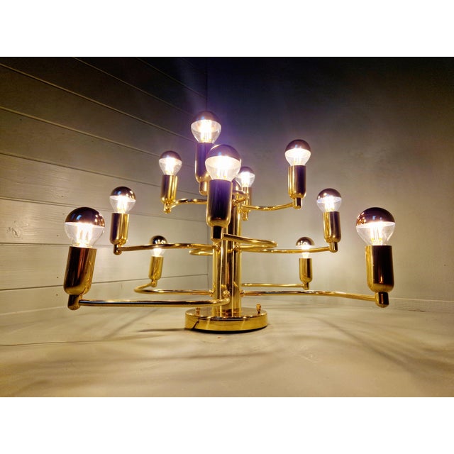 Large Vintage Brass Chandelier, 1970s For Sale - Image 6 of 15