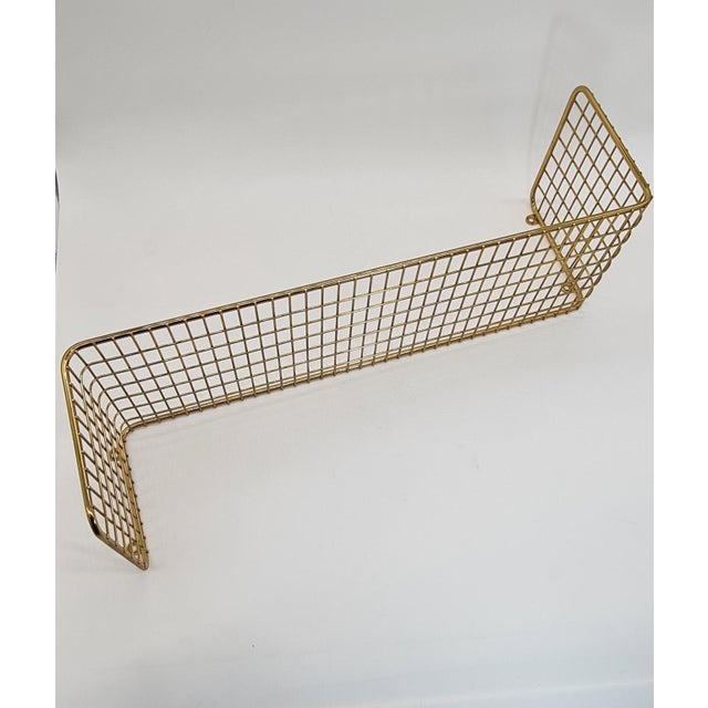 Industrial Gold Wall Shelf with Metal Mesh, 1970s For Sale - Image 3 of 10