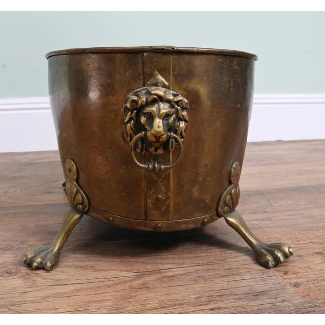 Metal Antique Copper Log Bin in Brass For Sale - Image 7 of 9