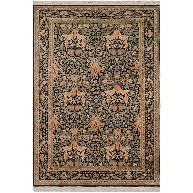 Shabby Chic 1990'sPak-Persian Black/Green Wool Rug - 4'0'' X 6'1'' For Sale - Image 9 of 9