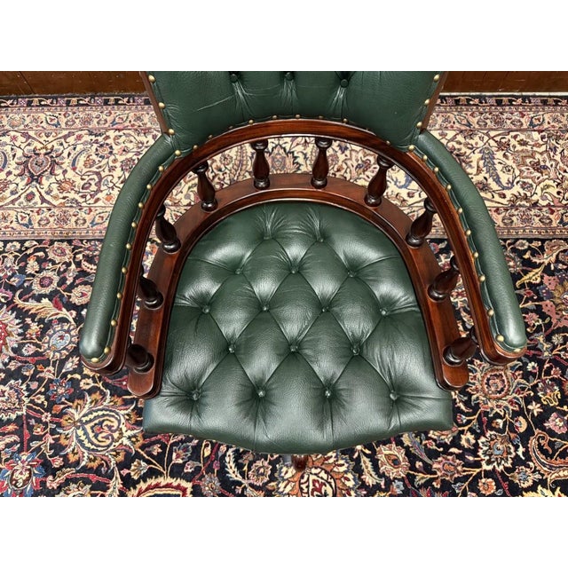 English Chesterfield Desk Chair Green For Sale - Image 6 of 8