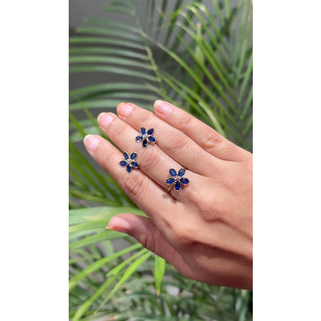 Not Yet Made - Made To Order Art Deco Floral Blue Sapphire Stud Earrings - 2 Pieces For Sale - Image 5 of 14