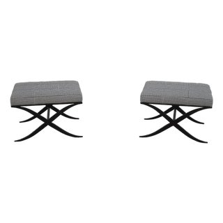 Theodore Alexander Pair of Iron Base Ottomans For Sale