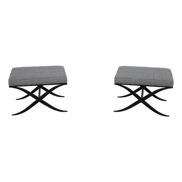 Theodore Alexander Pair of Iron Base Ottomans For Sale