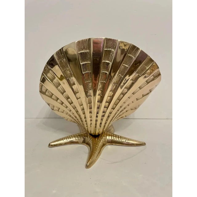Mid 20th Century XL Brass Nautical Seashell on Starfish Base Planter Sculpture For Sale - Image 5 of 12