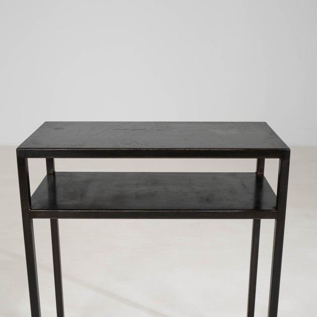 21st Century Poland Blackened Iron Black Metal-Framed Side Table With Glass Top And Shelf For Sale - Image 11 of 11