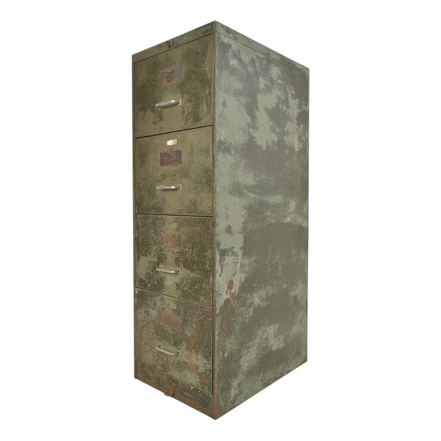 Patinated Metal Filing Cabinet For Sale