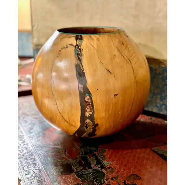 Contemporary Turned Inlaid Wood Vessel, II For Sale - Image 3 of 8