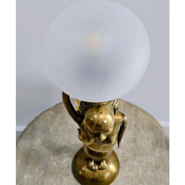 Vintage African Brass Figural Lady Table Lamp With Frosted Globe For Sale - Image 14 of 15