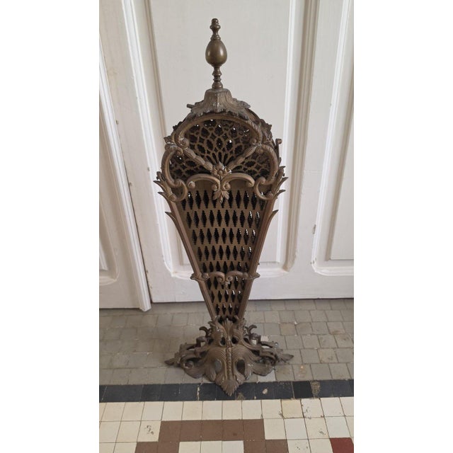 Antique Victorian Brass Fireplace Screen Ornate Folding Fan Peacock Fire Guard Hearth Screen Art Nouveau Home Decor For Sale - Image 15 of 15