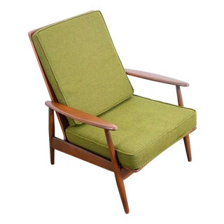 1960s Mid Century Danish Modern Lounge Chair Armchair Green Arms MCM Denmark Highback For Sale