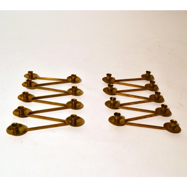 Mid-Century Modern Articulated Brass Candleholders by Ljusstake for Margareta Slingam, 1960s, Set of 2 For Sale - Image 3 of 7