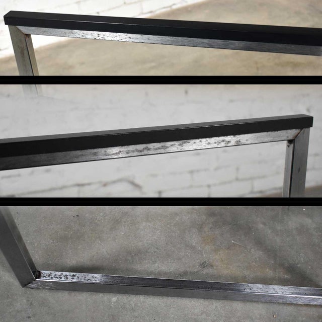 Vintage Chrome & Black Vinyl Faux Leather Sling Director’s Chairs Straight Legs, a Pair For Sale - Image 12 of 13