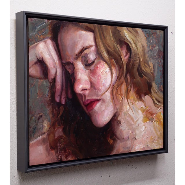 Overcome by Matt Talbert | Oil on linen portrait of a woman resting her head on her hand. For Sale