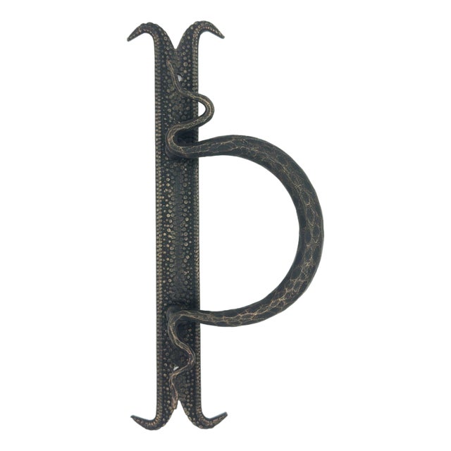 Hand-Forged Wrought Iron Door Pull (Gold Patina) Medieval D-Handle Statement Hardware For Sale