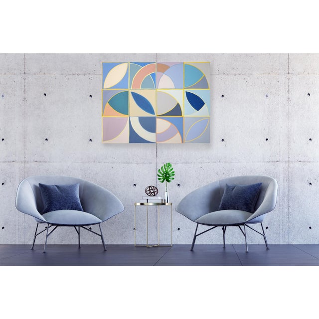 Contemporary 2026, Geometric Minimalism Painting on Canvas, Art Deco Skyline, Pastel Tones Acrylic by Natalia Roman For Sale - Image 3 of 8