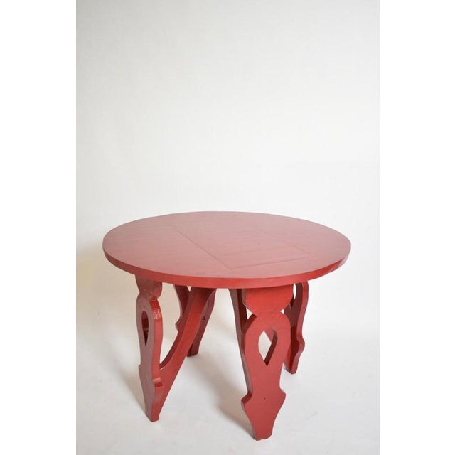 Rustic Rustic Round Burgundy Red Table, 1920s For Sale - Image 3 of 6