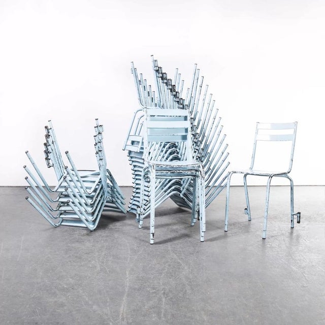 French Sky Blue Metal Stacking Outdoor Chairs from Tolix, 1950s, Set of 6 For Sale - Image 9 of 9