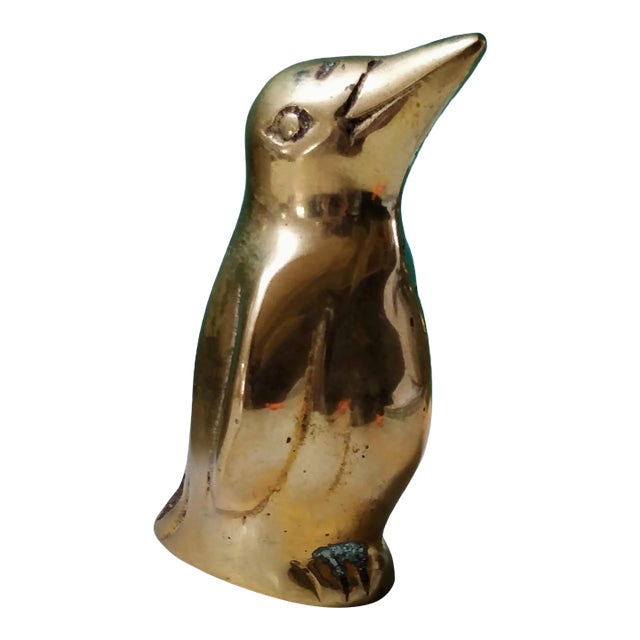 Vintage Solid Brass Penguin Paperweight For Sale