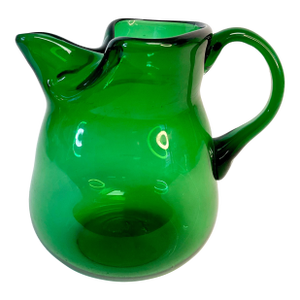 1950s Vintage Art Deco Americana Boho Chic Hand Blown Green Pitcher.