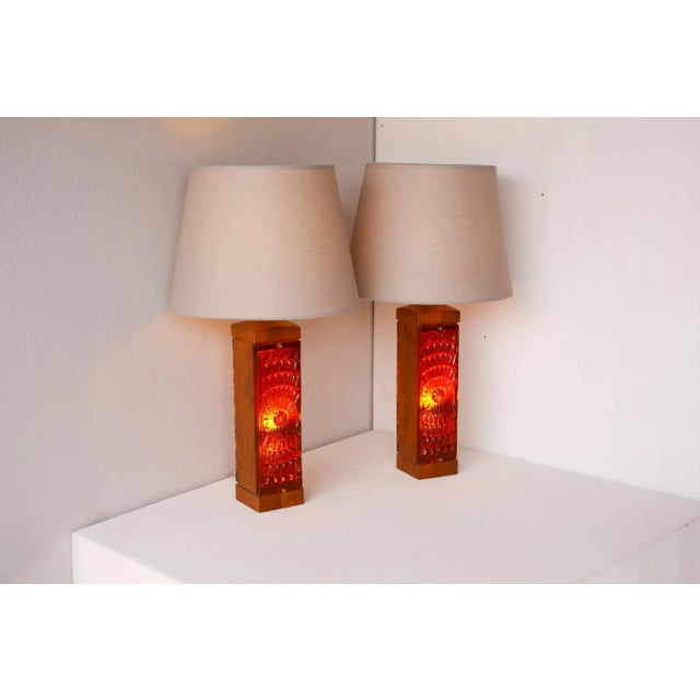 Wood Large Mid-Century Modern Scandinavian Teak and Glass Table Lamps from Hovmantorp, Set of 2 For Sale - Image 7 of 13