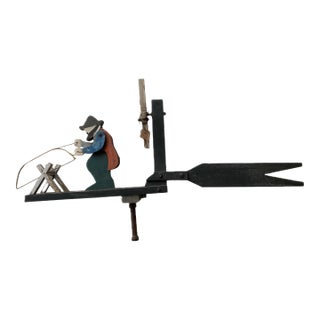 Vintage American Folk Art Whirligig Woodcutter With Windmill, Hand-Painted Kinetic Sculpture For Sale