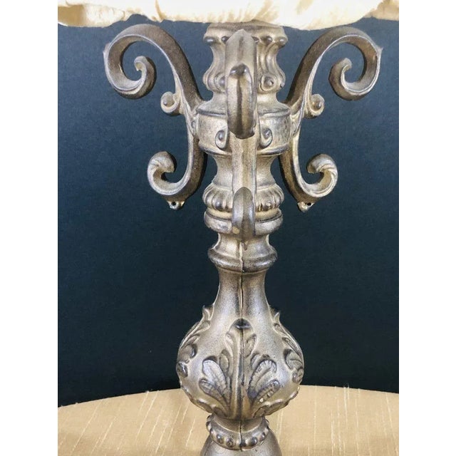 Vintage Bronze Finish Table Lamp With Tufted Shade For Sale - Image 9 of 10