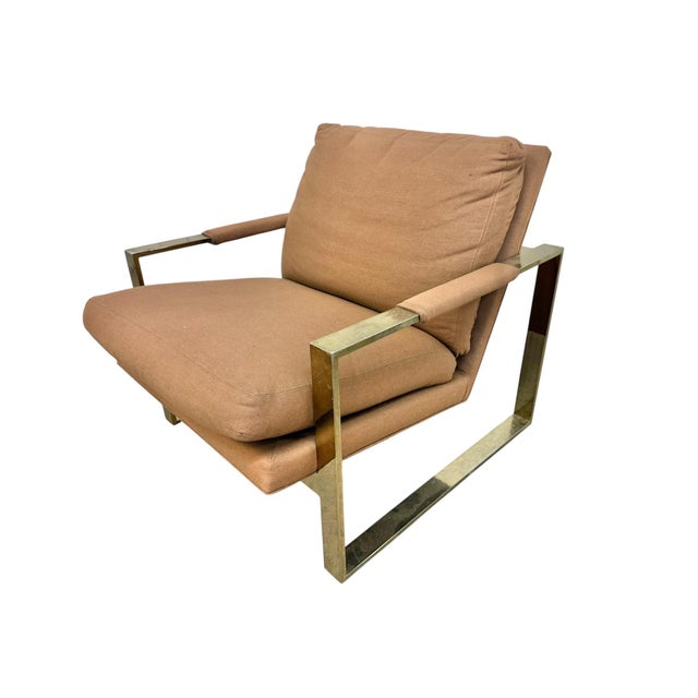 1980s Vintage Thayer Coggin Flat Bar Brass Arm Chairs - Set of 2 For Sale - Image 5 of 9