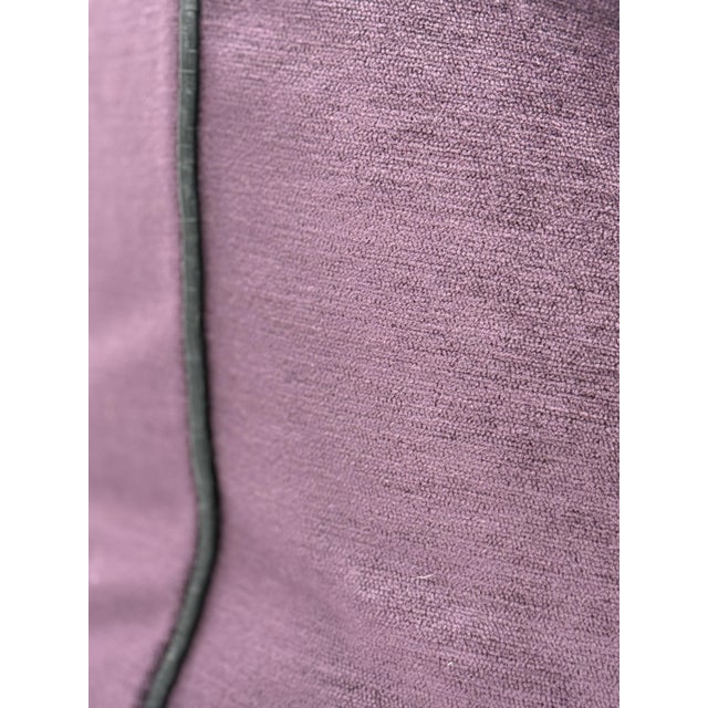 Deep Plum Velvet Throw Pillow Cover With Black Leather Welt For Sale In Boston - Image 6 of 7