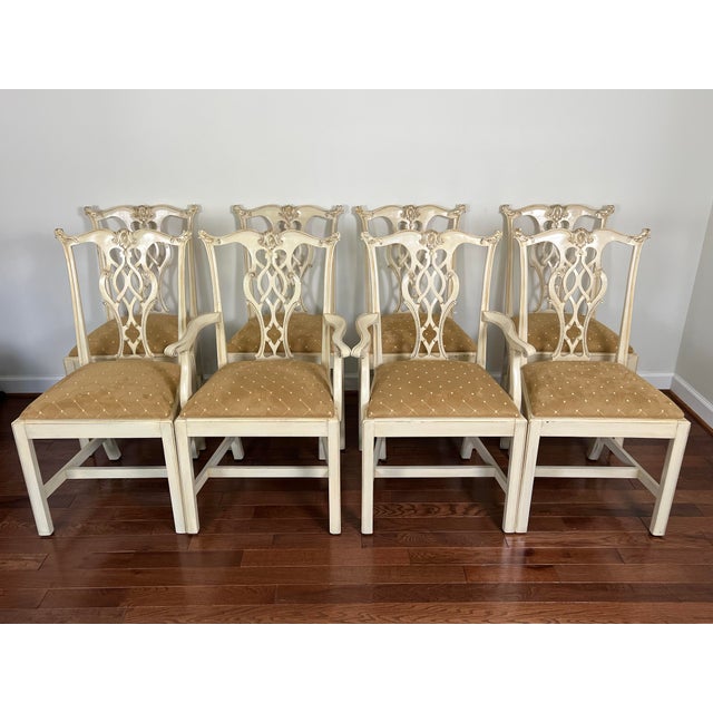 Set of 8 Late 20th Century c1980s Chippendale Style dinning chairs by Hickory Chair Furniture Company of North Carolina,...