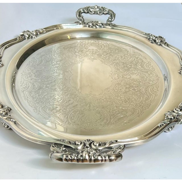 1940s Reed & Barton Silver Tray – Shell Motif Oval Footed Serving Piece For Sale - Image 11 of 12