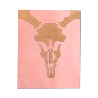 Framed Acrylic Painting - Gold Skull on Pink For Sale