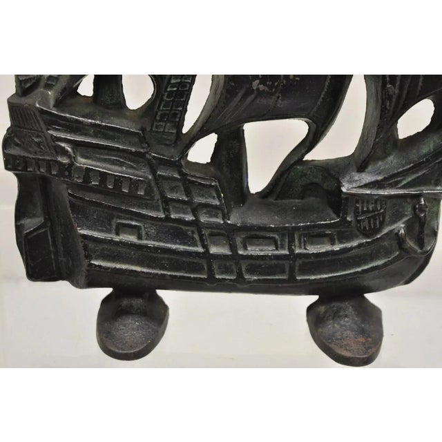 Victorian 1930 Creation Co Cast Iron Figural Painted Ship Boat Door Stop For Sale In Philadelphia - Image 6 of 12