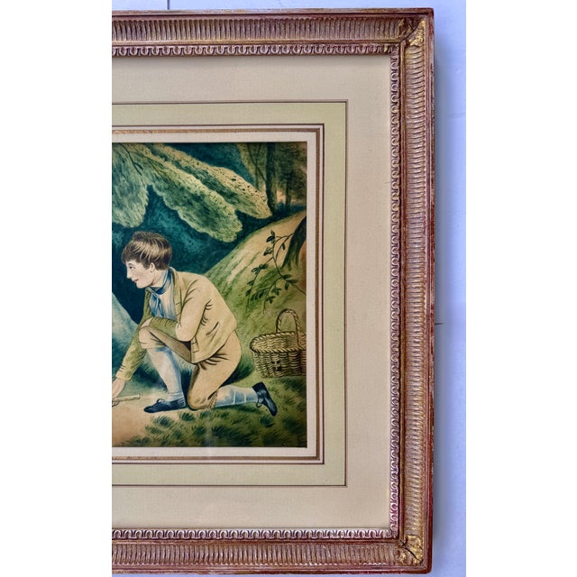 Green Framed English Regency Hand-Colored Boy Fishing After Richard Westall, Dated 1812 For Sale - Image 8 of 16