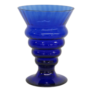 Cobalt Blue Ribbed Glass Goblet Vase Vessel With Flared Rim Art Deco Style 4878b