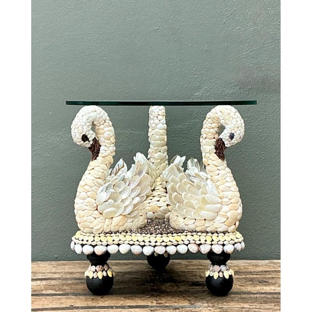 Vintage Shell Encrusted Wood Swan Table For Sale - Image 13 of 13