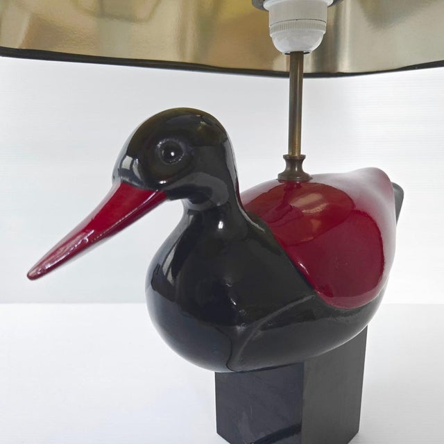 Vintage Italian Duck Table Lamp in Black and Burgundy Lacquered Wood, 1970s For Sale - Image 13 of 16