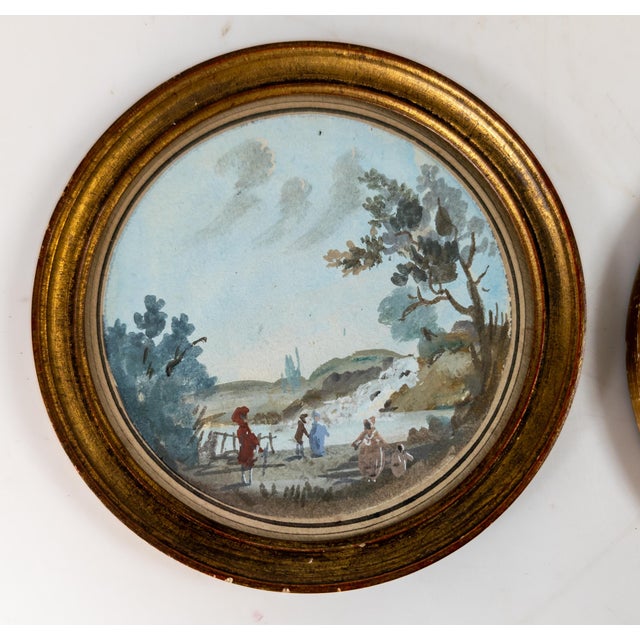 19th Century Pair of French Miniature Gouache & Watercolor Landscape Paintings For Sale - Image 4 of 12