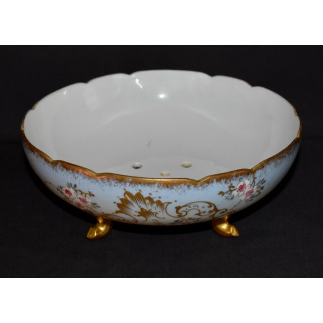 Limoges, France Limoges France Porcelain Colander Antique Berry Bowl Footed Strainer Gilt For Sale - Image 4 of 15