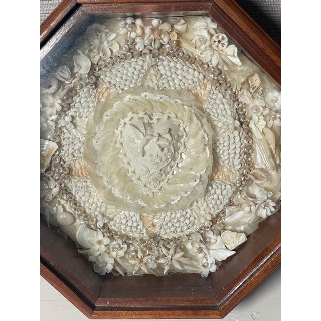 White 1940s American Folk Art White Sea Shell Sailors Valentines Love Doves Heart For Sale - Image 8 of 8
