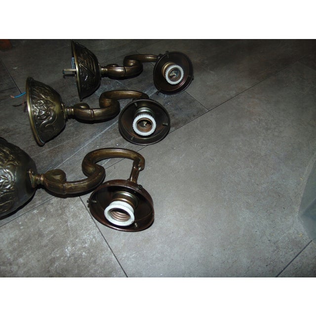Metal Art Deco Brass Wall Lamp, 1920s For Sale - Image 7 of 10