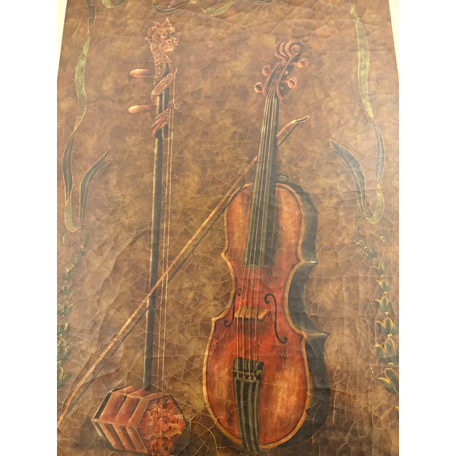 Shabby Chic Late 20th Century Themed Crackle Painted Arched Wood Wall Panel - Violin and Huqin For Sale - Image 3 of 10