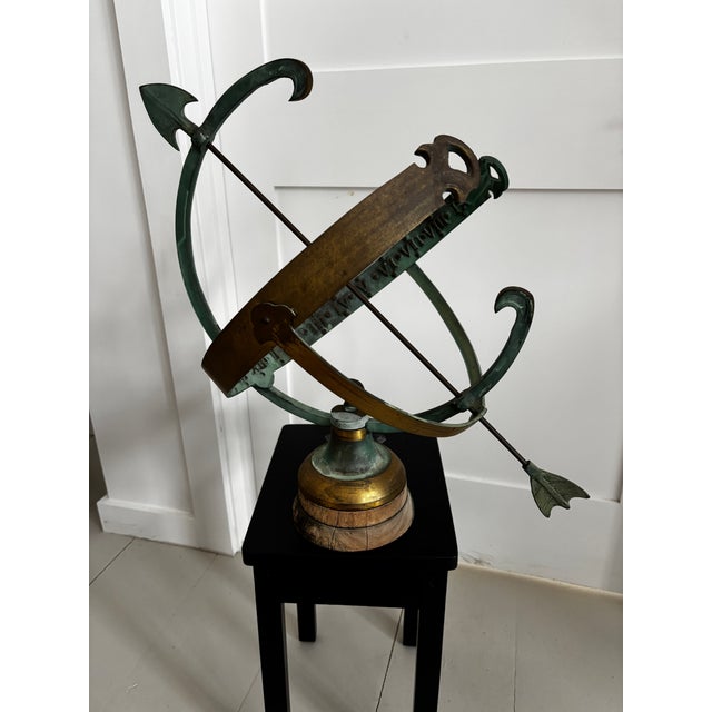 1960s Brass Armillary Sundial on Wood Base For Sale - Image 4 of 8