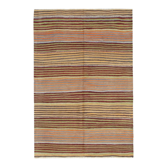 Striped Vintage Wool Kilim Rug - 5`0" X 7`7" For Sale