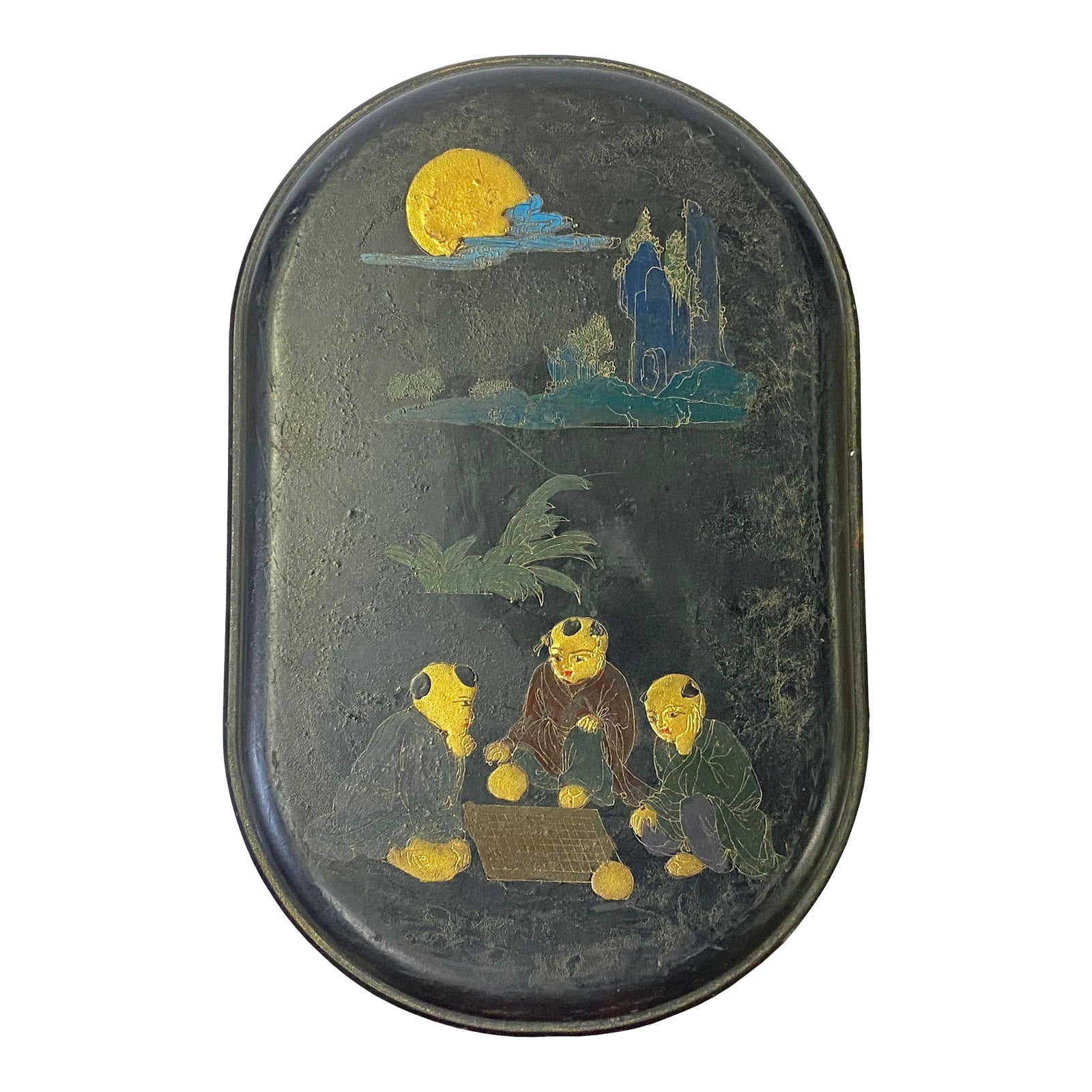 Chinese Rectangular Oval Shape Box With Ink Stone Inkwell Pad | Chairish