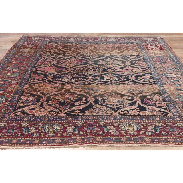 Navy Blue Early 20th Century Antique Persian Isfahan Rug - 04'09 X 06'09 For Sale - Image 8 of 9