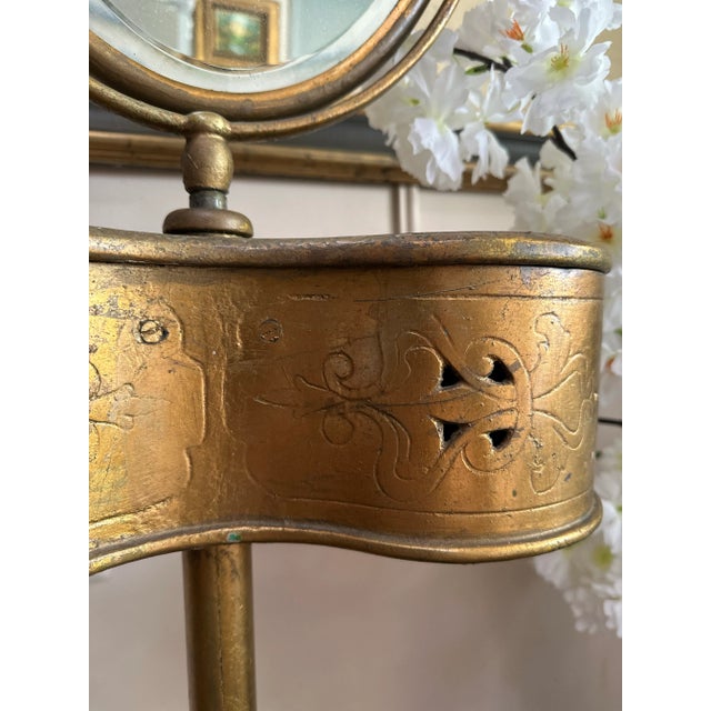 Victorian Antique Victorian Gilt Metal Gentleman’s Shaving Stand With Beveled Mirror For Sale - Image 3 of 8