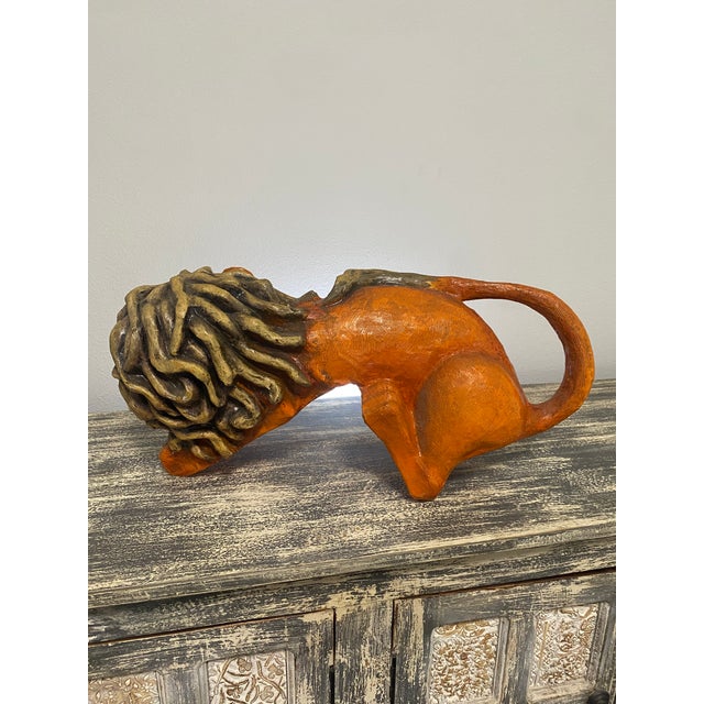 Vintage Jeanne Valentine Reclining Papier-Mâché Lion Sculpture For Sale - Image 4 of 12