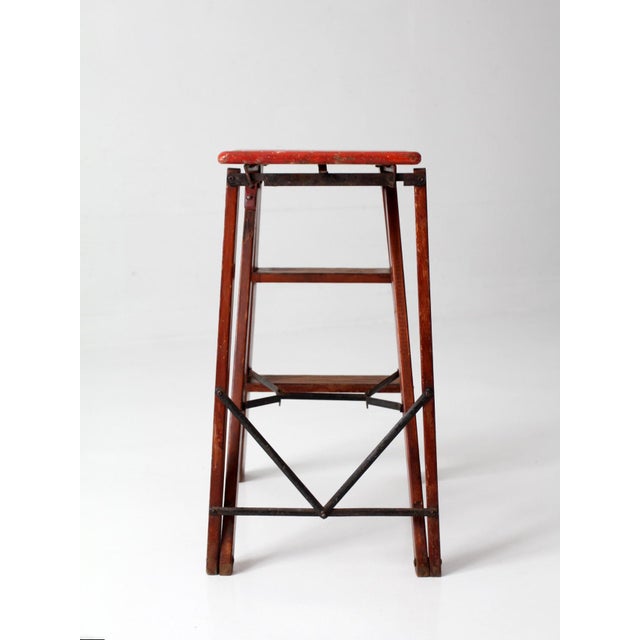 Wood Mid-Century Wood Folding Step Ladder Stool For Sale - Image 7 of 18