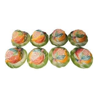 Vietri Pomegranate Tureens With Leaf Plates Trompe l'Oeil Majolica Serving Set for 8 Late 20th Century - Rare Set For Sale
